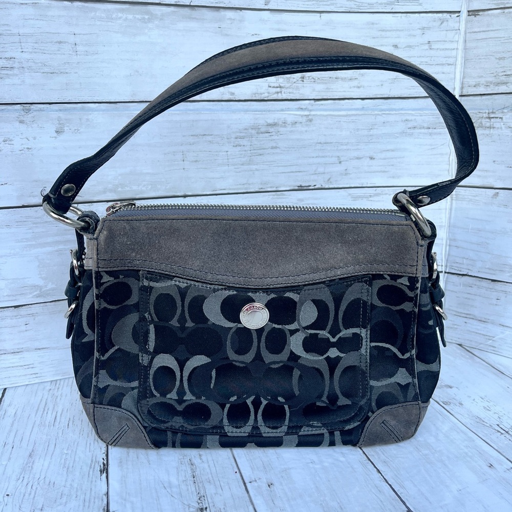 Coach Black Optic Chelsea 7035 signature C handbag bag leather suede canvas.